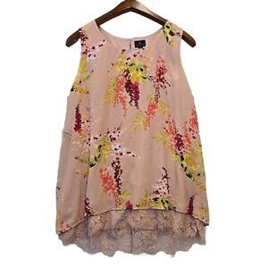 Worthington Womens Lace Trim Tank Top XL Whimsical Garden Flowy Romantic Blouse